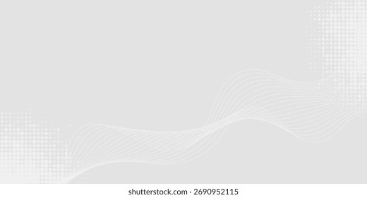 Futuristisch grauer, weißer abstrakter Hintergrund. leuchtende Wellenlinien Muster für Banner, Tapete, Cover. Vektorgrafik