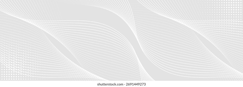Fundo abstrato branco cinza futurista. padrão de linhas de onda brilhante para banner, papel de parede, capa. Ilustração vetorial