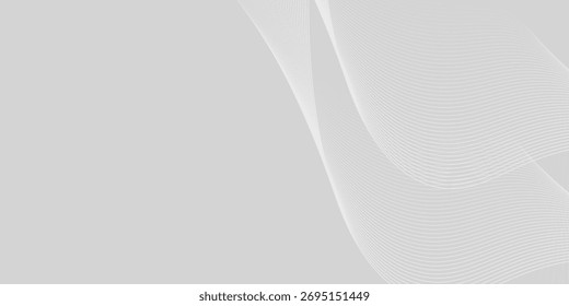 Futuristic gray white abstract background with shining wave lines pattern for banner, wallpaper, cover. Vector illustration
