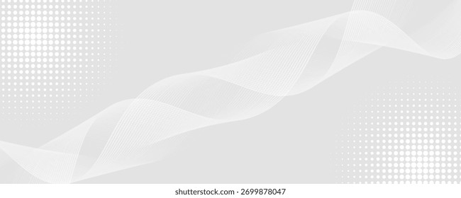 Fundo abstrato branco cinza futurista. padrão de linhas de onda brilhante para banner, papel de parede, capa. Ilustração vetorial