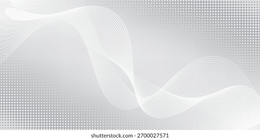Futuristic gray white abstract background. shining wave lines pattern for banner, wallpaper, cover. Vector illustration