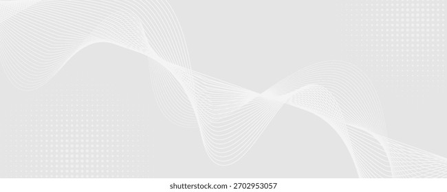 Futuristic gray white abstract background. shining wave lines pattern for banner, wallpaper, cover. Vector illustration
