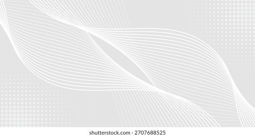 Futuristic gray white abstract background. shining wave lines pattern for banner, wallpaper, cover. Vector illustration