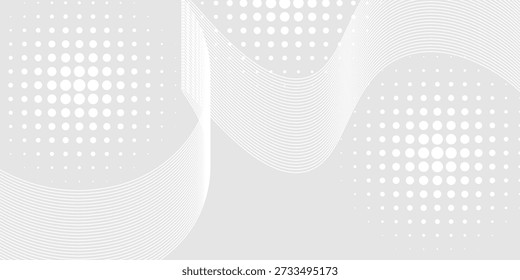 Futuristisch grauer, weißer abstrakter Hintergrund. leuchtende Wellenlinien Muster für Banner, Tapete, Cover. Vektorgrafik
