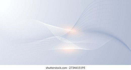 Futuristic gray white abstract background with glowing white lines. shining wave lines pattern for banner, wallpaper, cover. Vector illustration
