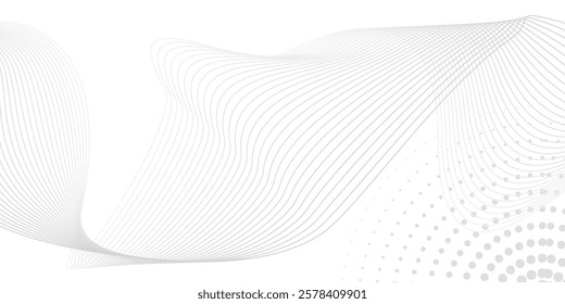 Futuristic gray white abstract halftone background. shining wave lines pattern for banner