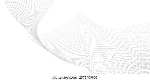 Futuristic gray white abstract halftone background. shining wave lines pattern for banner