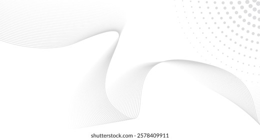 Futuristic gray white abstract halftone background. shining wave lines pattern for banner