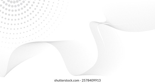 Futuristic gray white abstract halftone background. shining wave lines pattern for banner