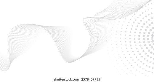 Futuristic gray white abstract halftone background. shining wave lines pattern for banner