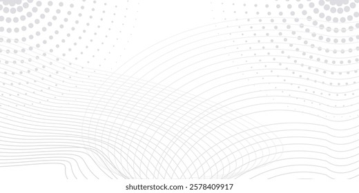 Futuristic gray white abstract halftone background. shining wave lines pattern for banner