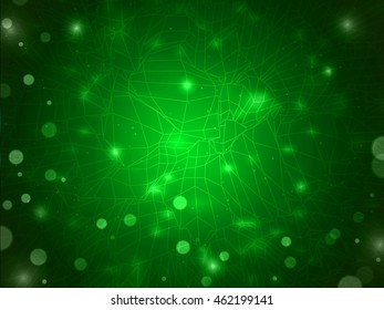 Futuristic green absctract background, with bokeh and glow circles
