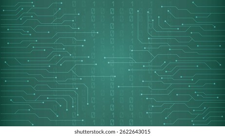 Fundo verde futurista com linhas de placa de circuito e código binário perfeito para temas digitais tecnologia interfaces de codificação de projetos e apresentações de software