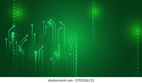 A futuristic green circuit background with glowing lines, digital dots, and a high-tech atmosphere, perfect for technology, innovation, and cyber-themed designs.