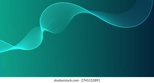 Futuristic Green Cyber Technology Background with Glowing Wave Lines
