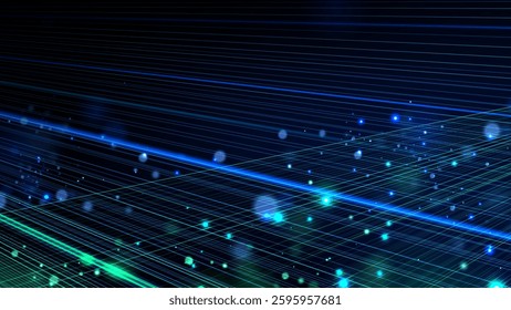 Futuristic green digital grid with glowing blue lines.
