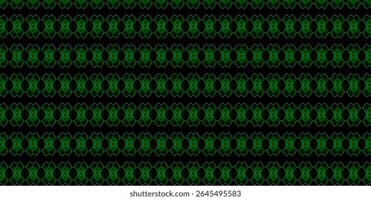 Futuristic green ethnic pattern glowing over black background. A high-contrast abstract design for digital art, sci-fi, or fashion concepts.
