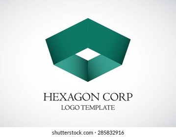 Futuristic green hexagon logo element symbol shape icon design vector template for corporate identity