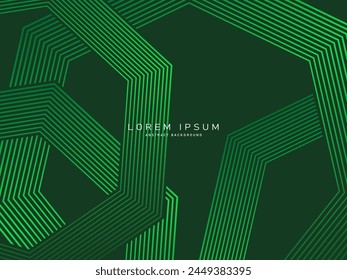 Futuristic green lines abstract background. Geometric green lines form abstract vector background. Green modern background.	