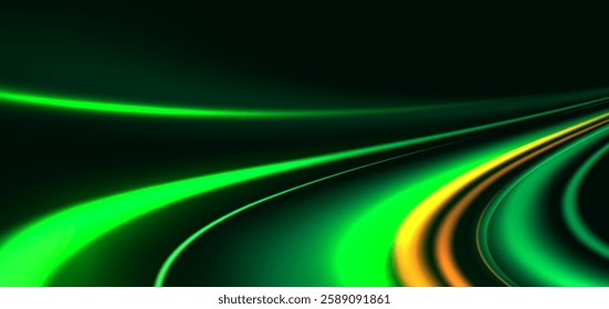 Futuristic green rays curved sparkle. Hi-speed motion moving concept. Vector illustration 