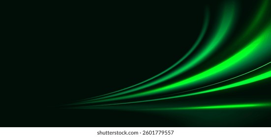 Futuristic green rays curved sparkle. Hi-speed motion moving concept. Vector illustration 