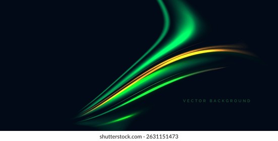 Futuristic green rays curved sparkle. Hi-speed motion moving concept. Vector illustration 