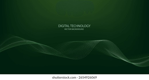 Fondo de tecnología verde futurista con puntos ondulados modernos.
