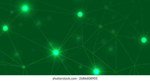 Futuristic green technology background with glowing circuit-like trees, rising arrows, and grid lines.sustainability, innovation, data analysis, and eco-friendly concept.