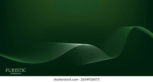 Fondo de tecnología verde futurista con líneas onduladas modernas.