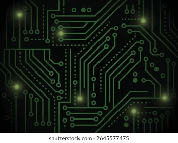 Futuristic green technology circuit background with glowing digital lines and electronic patterns. Ideal for themes like AI, innovation, computing, and high-tech communication networks.