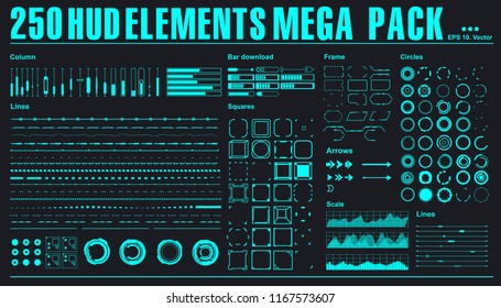 Futuristic green virtual graphic touch user interface, Mega set Futuristic Hud elements