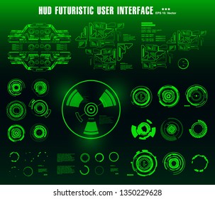 Futuristic green virtual graphic touch user interface, target. HUD dashboard display virtual reality technology screen