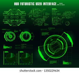 Futuristic green virtual graphic touch user interface, target. HUD dashboard display virtual reality technology screen