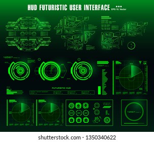 Futuristic green virtual graphic touch user interface, target. HUD dashboard display virtual reality technology screen