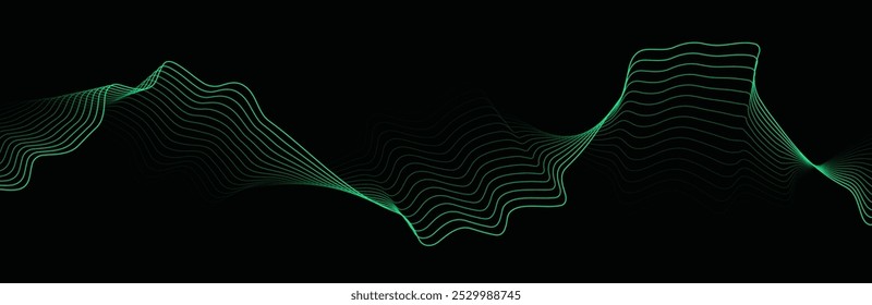 Futuristic green wave on a dark background. Dynamic sound wave. Design element. Vector illustration.	