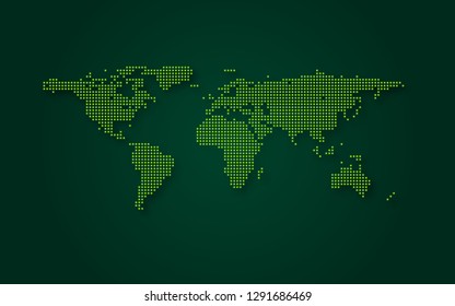 Futuristic green world map abstract technology background. Digital transformation and big data concept. Business quantum internet network communication concept. Vector illustration