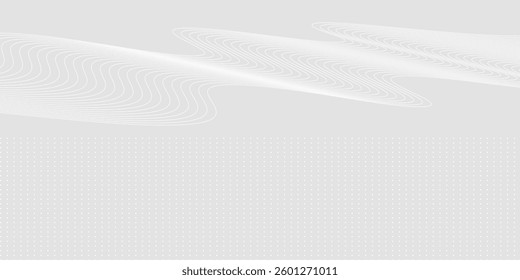 Futuristic grey white abstract background. Glowing wave lines pattern for banner, wallpaper, cover. modern
