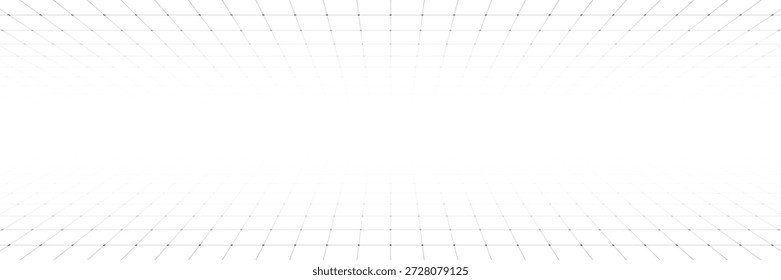 Futuristic grid background. Abstract white wireframe. Digital geometric mesh. Perspective lines with white gradient effect. Cyber design template for poster or web. Vector illustration.