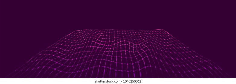 Futuristic grid line background poligon mock up. Dinamic ultraviolet curve. Strip vector horizontal illustration. Modern blend design template. Wavy cover pattern.