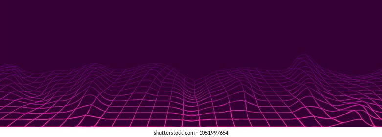 Futuristic grid line background poligon mock up. Dinamic ultraviolet curve. Strip vector horizontal illustration. Modern blend design template. Wavy cover pattern. Map crease design.