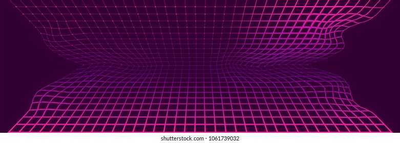 Futuristic grid line background poligon mock up. Dinamic ultraviolet curve. Strip vector horizontal illustration. Modern blend design template. Wavy cover pattern. Map crease design.