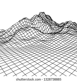 Futuristic grid rocks in black and white, retro hipster background template.