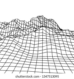 Futuristic grid rocks in black and white, retro hipster background template.