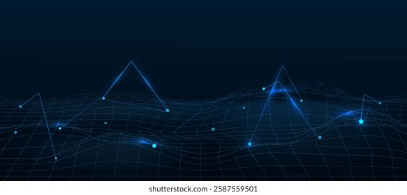 Futuristic grid technology poster. blue glowing lines innovation and connection network background for presentation business