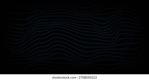 Onda de rejilla futurista de datos digitales de puntos semitonos azules suaviza la animación sin fisuras en la oscuridad con fondo de luz tenue. Paisaje de partículas de flujo. Para tecnología cibernética, visualización de sonido, big data