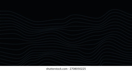 Onda de rejilla futurista de datos digitales de puntos semitonos azules suaviza la animación sin fisuras en la oscuridad con fondo de luz tenue. Paisaje de partículas de flujo. Para tecnología cibernética, visualización de sonido, big data