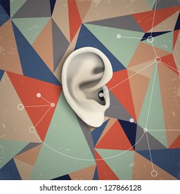 Futuristic grunge background with ear. Vector illustration