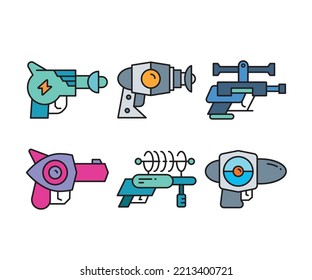 Futuristic Gun Icons Set Vector Illustration