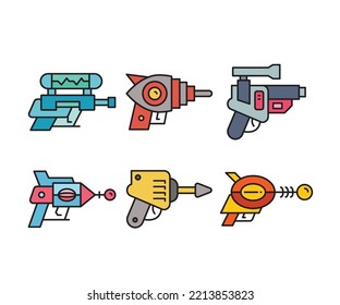 Futuristic Gun Icons Set Vector Illustration