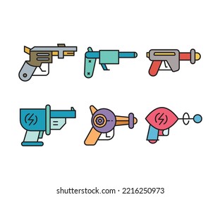 Futuristic Gun Icons Set Vector Illustration